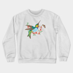 Lovely Flying Hummingbird Butterfly Flowers illustration Crewneck Sweatshirt